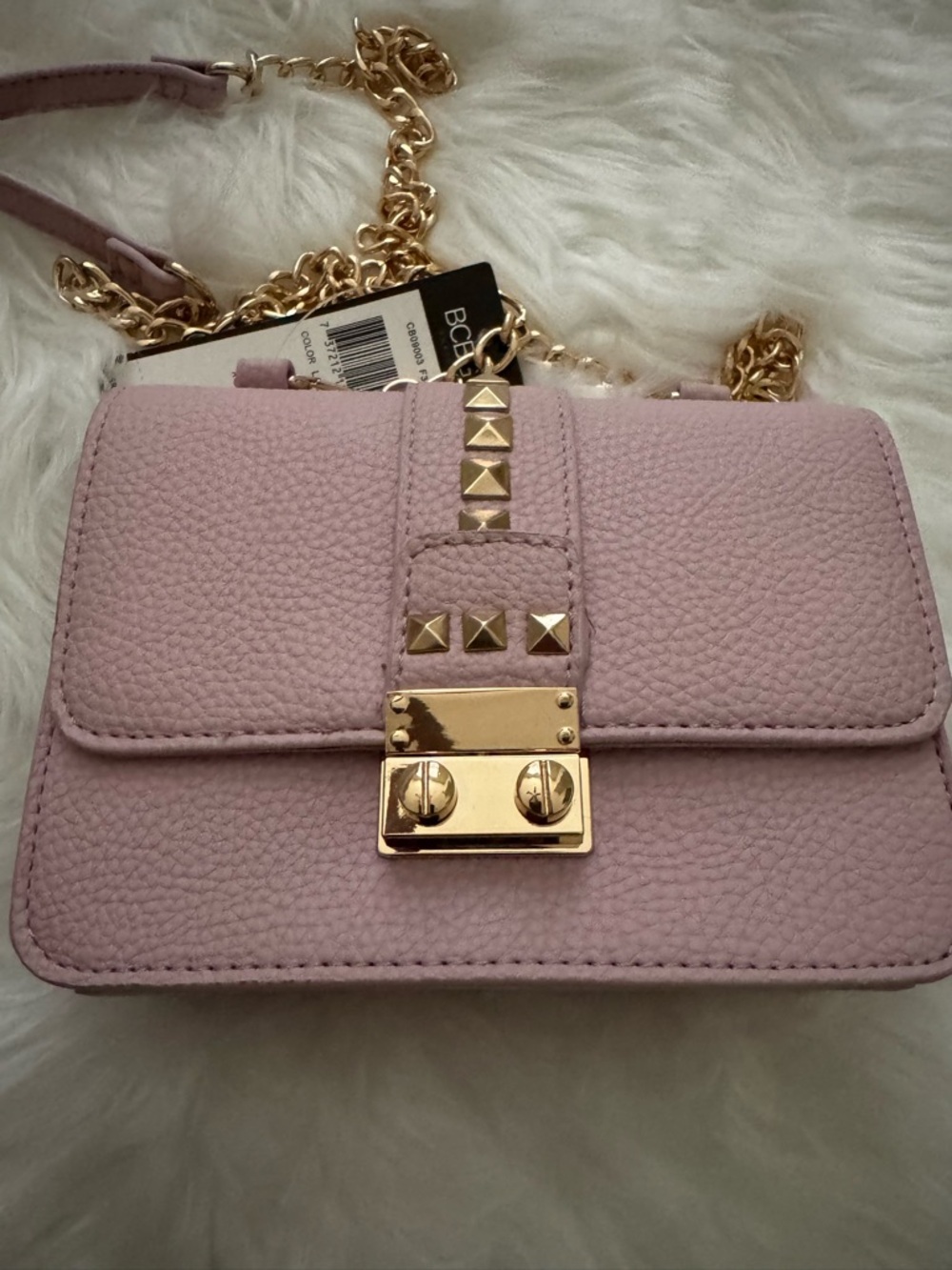 BCBG Lavender Pebble-Texture Chain Crossbody with Gold Hardware